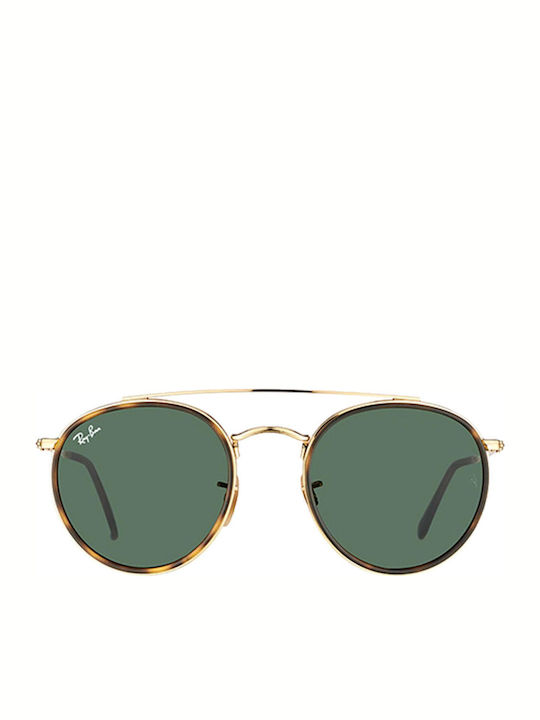 Ray Ban Round Double Bridge Unisex Ochelari De Soare Cu Ramă Auriu Tartarugă Și Lentilă Verde RB3647N 001