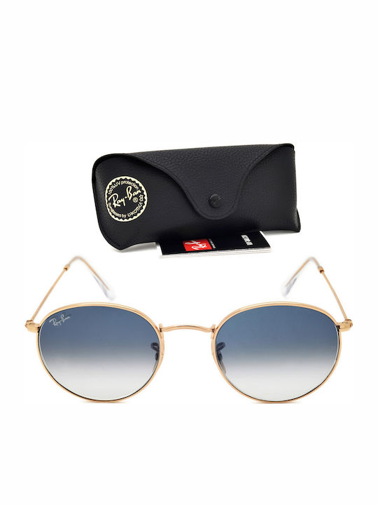 Ray Ban Round Metal Unisex Sunglasses With Gold Metallic Frame And Blue Gradient Lens RB3447N 001/3F