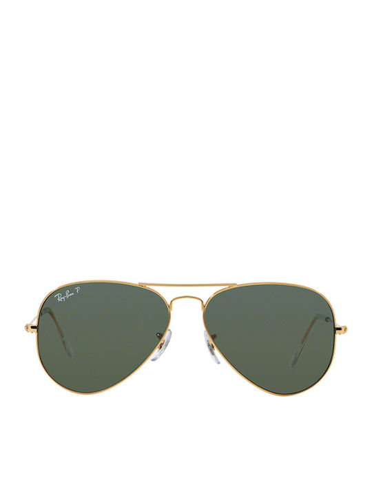 Ray Ban Aviator Unisex Sunglasses with Gold Metal Frame and Green Polarized Lens RB3025 001/58