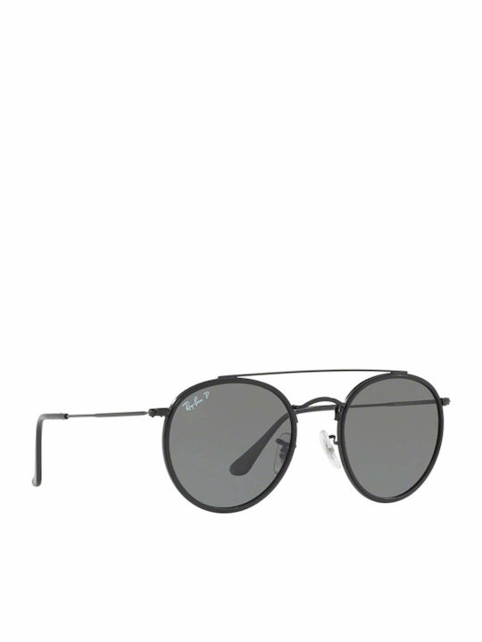 Ray Ban Round Double Bridge Unisex Ochelari de soare cu Negru Cadru și Verde Polarized Lentilă RB3647N 002/58
