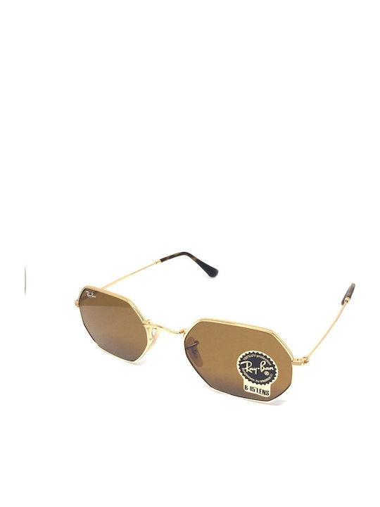 Ray Ban Octagonal Sunglasses with Gold Metal Frame and Brown Lens RB3556N 001/33