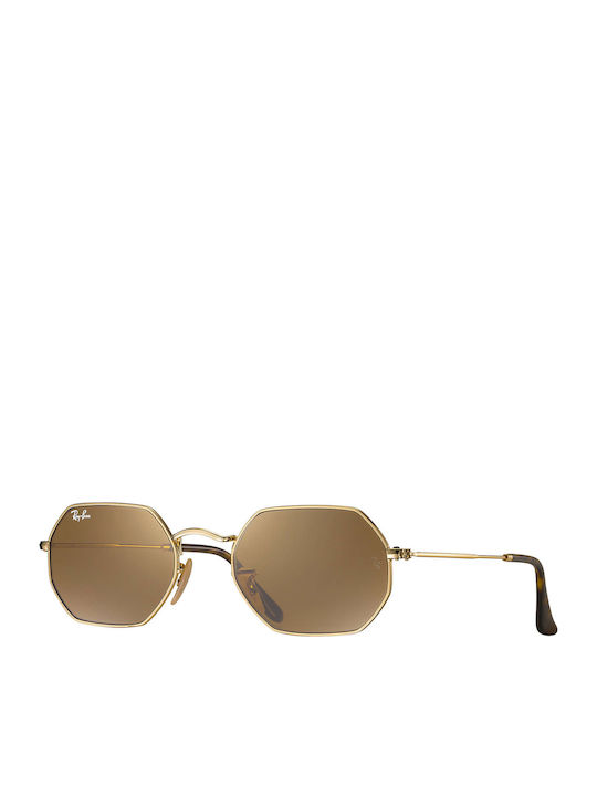 Ray Ban Octagonal Sunglasses with Gold Metal Frame and Brown Lens RB3556N 001/33