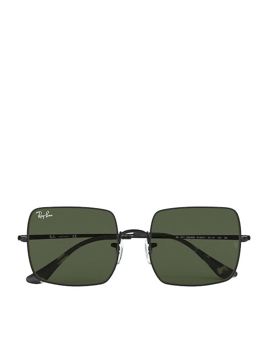 Ray Ban Square Women's Sunglasses with Black Metal Frame and Green Lens RB1971 9148/31