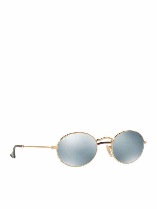 Ray Ban Unisex Sonnenbrille mit Gold Metall Gestell und Hellblau Spiegel Linse RB3547N 001/30