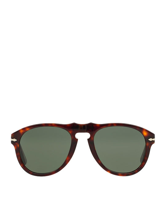 Persol Unisex Sunglasses with Brown Tartaruga Plastic Frame and Green Lens PO0649S 24/31