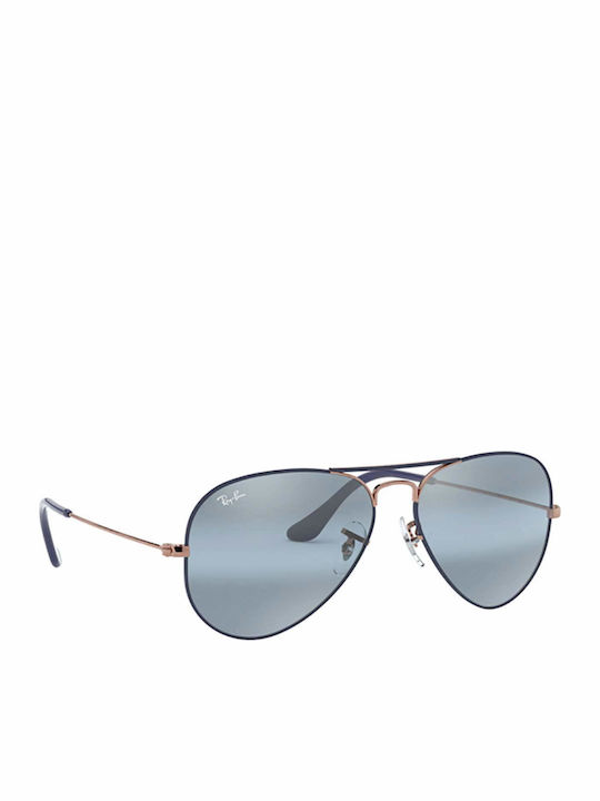 Ray Ban Aviator Unisex Γυαλιά Ηλίου με Navy Μπλε Μεταλλικό Σκελετό και Μπλε Ντεγκραντέ Καθρέφτη Φακό RB3025 9156/AJ