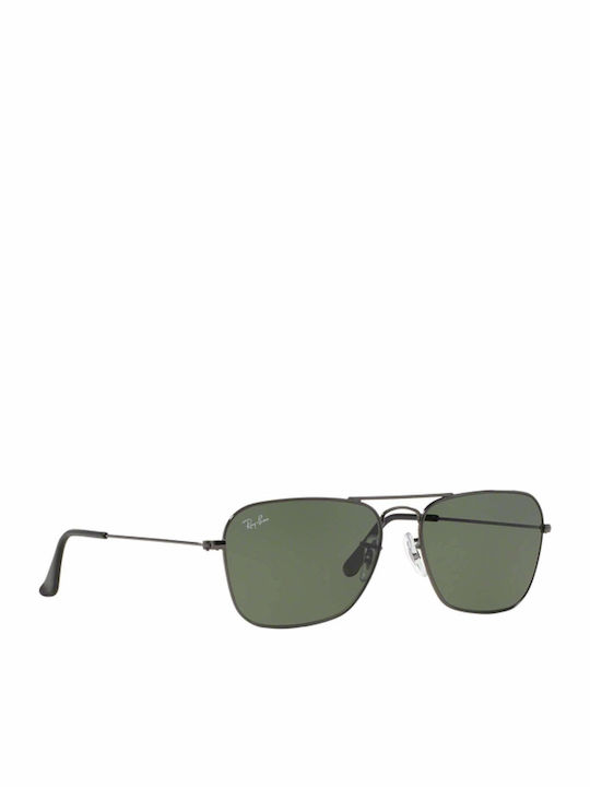 Ray Ban Caravan Men's Sunglasses with Silver Metal Frame and Green Lens RB3136 004