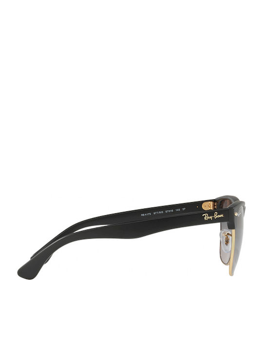 Ray Ban Clubmaster Oversized Unisex Sunglasses with Black Horn-Rimmed Frame and Grey Gradient Polarized Lens