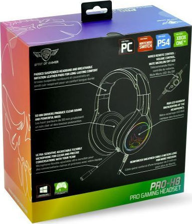 Spirit of Gamer PRO-H8 Надушници Геймърски слушалки с връзка 3,5 мм / USB Черен