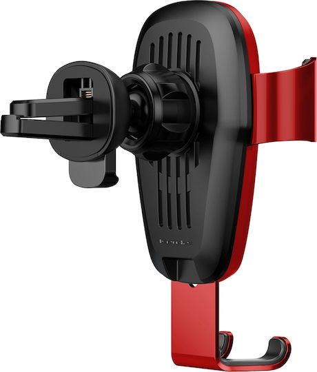 Baseus Metal Wireless Charger Gravity Mount Car Mobile Mount with Adjustable Hooks and Wireless Charging Red