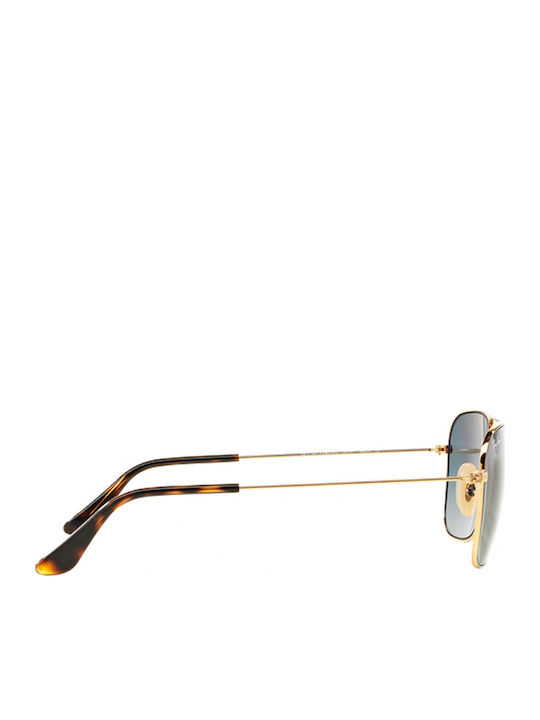 Ray Ban Caravan Мъжки Слънчеви Очила с Златен Метален Рамки и Зелени Преливащи Стъкла RB3136 181/71