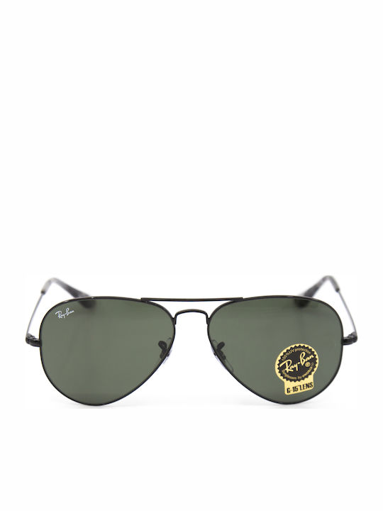 Ray Ban Aviator Metal II Unisex Sonnenbrille mit Schwarz Metall Gestell und Grün Linse RB3689 9148/31