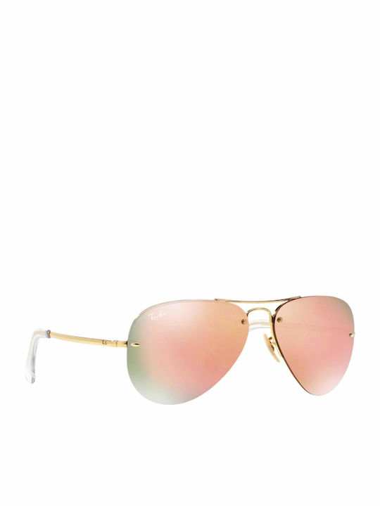 Ray Ban Highstreet Unisex Sonnenbrille mit Gold Metall Gestell und Orange Spiegel Linse