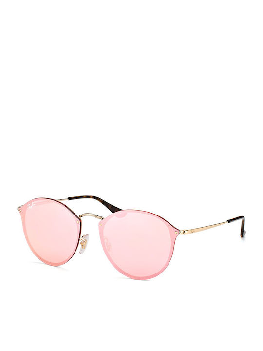 Ray Ban Blaze Round Unisex Sonnenbrille mit Gold Metall Gestell und Rosa Spiegel Linse RB3574N 001/E4