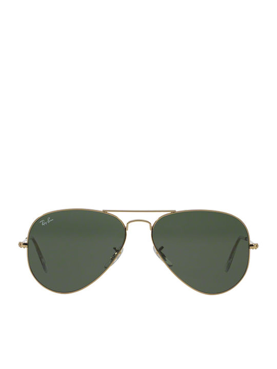 Ray Ban Aviator Unisex Sunglasses with Gold Metal Frame and Green Lens RB3025 001