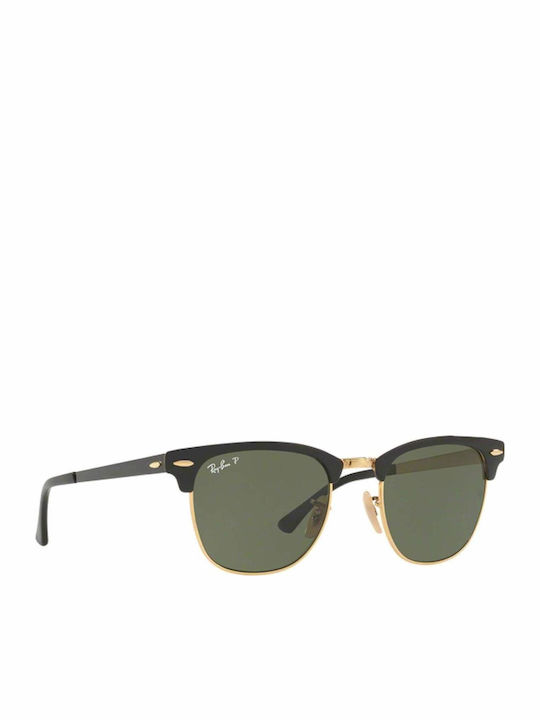 Ray Ban Clubmaster Metal Unisex Sunglasses with Black Metal Frame and Green Polarized Lens RB3716 187/58