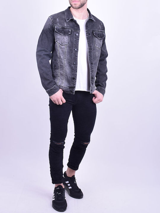 Denim jacket with fading and wear Black