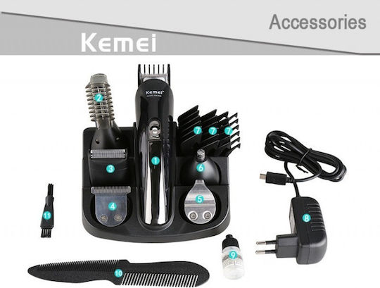 Kemei Επαγγελματικό Σετ Επαναφορτιζόμενης Κουρευτικής Μηχανής Μαύρο KM-600