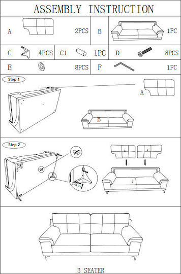 Woodwell Dreisitzer Sofa Grau 211x89x85cm E965,32