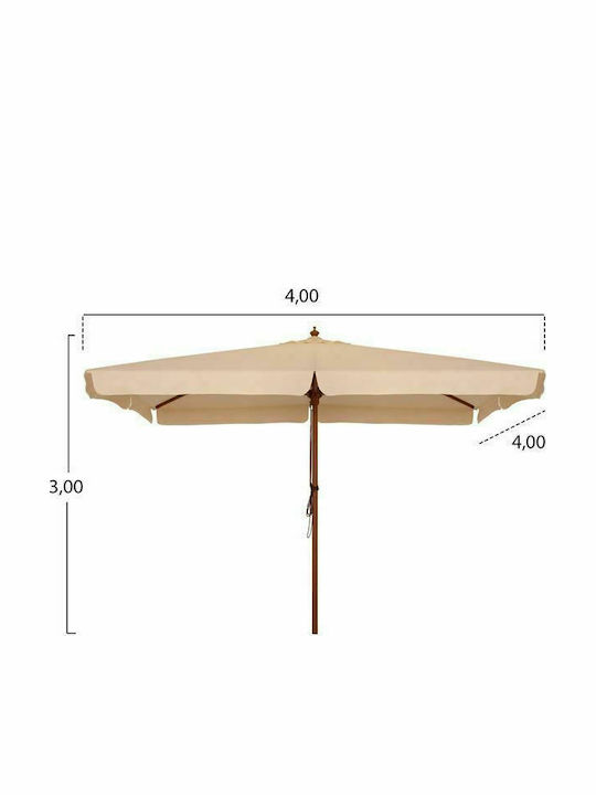 Professioneller Quadratischer Holz-Garten- und Terrassen-Sonnenschirm Beige 4x4m