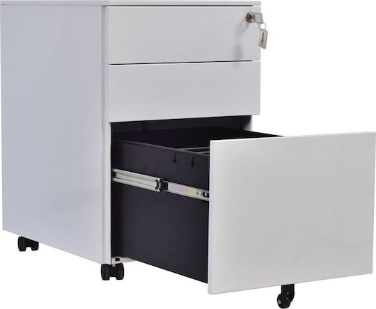 Schublade Büro mit Rollen & Schloss White 39x52x60cm