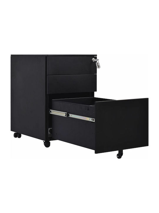 Schublade Büro Ε6009 mit Rollen & Schloss Μαύρo 39x52x60cm