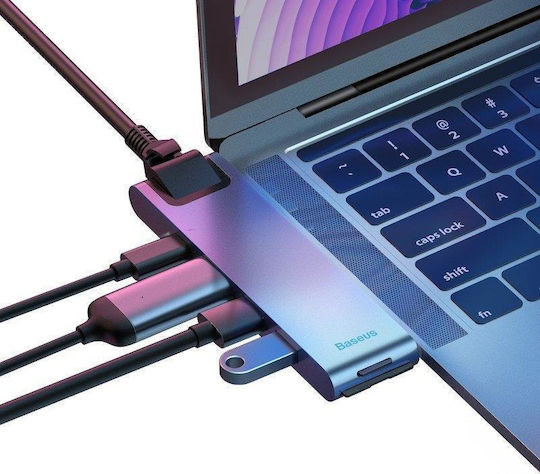 Baseus Docking Station με Διπλό USB-C HDMI 4K PD Ethernet Γκρι (CAHUB-L0G)
