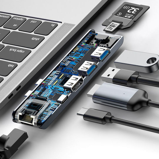 Baseus Docking Station με Διπλό USB-C HDMI 4K PD Ethernet Γκρι (CAHUB-L0G)