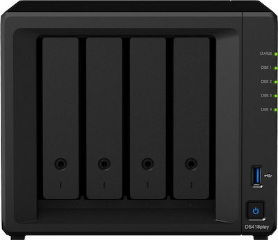 Synology DiskStation DS418play NAS Turnul cu 4 sloturi pentru HDD/SSD și 2 porturi Ethernet
