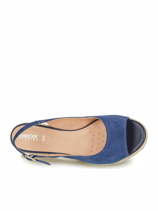 D Ponza Women's Suede Peep Toe Platforms Blue