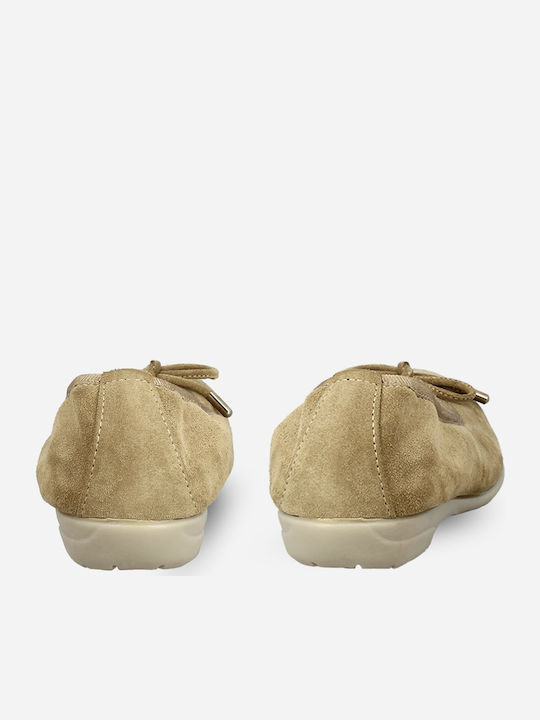 Suede Γυναικείες Μπαλαρίνες σε Μπεζ Χρώμα
