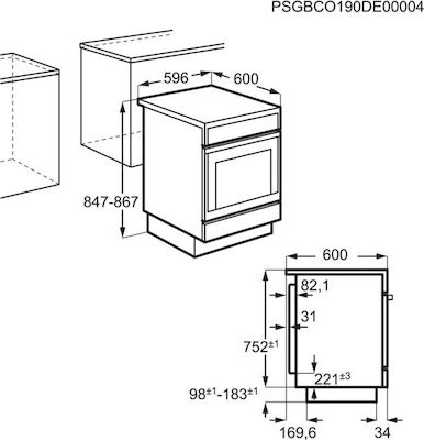 AEG 40016VS-WN Κουζίνα 72lt με Κεραμικές Εστίες Π60εκ. Λευκή