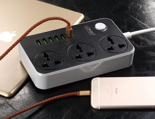 Ldnio Πολύπριζο 3 Θέσεων με 6 USB-A, Διακόπτη και Καλώδιο 2m