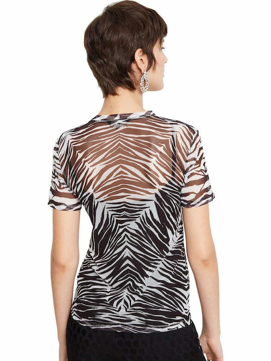Desigual Julia Women's Summer Blouse Short Sleeve Animal Print Black