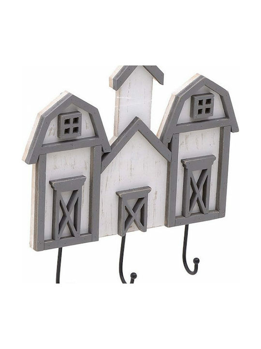 Inart Wooden Wall Hanger with 3 Slots Gray 32x4x33cm