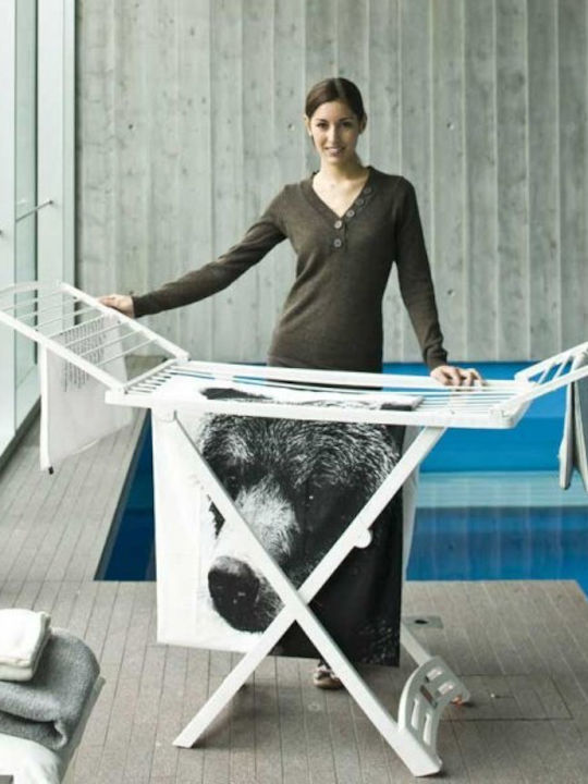 Gimi Zaffiro Folding Floor Clothes Drying Rack for Balcony Plastic with Wheels with Hanging Length 20m