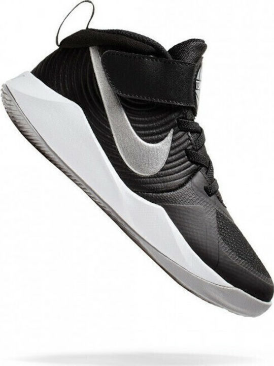 Hustle Team Hustle 9 Kids Sports Shoes Basketball with Hoop & Loop Closure Black / Metallic Silver