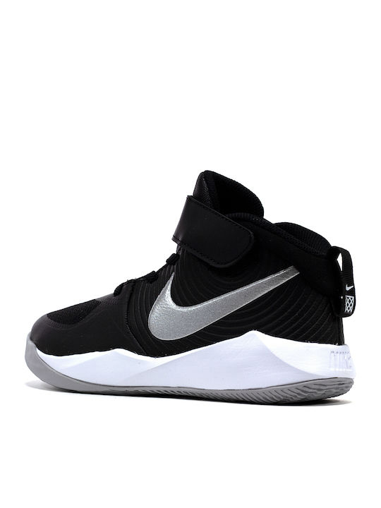 Hustle Team Hustle 9 Kids Sports Shoes Basketball with Hoop & Loop Closure Black / Metallic Silver