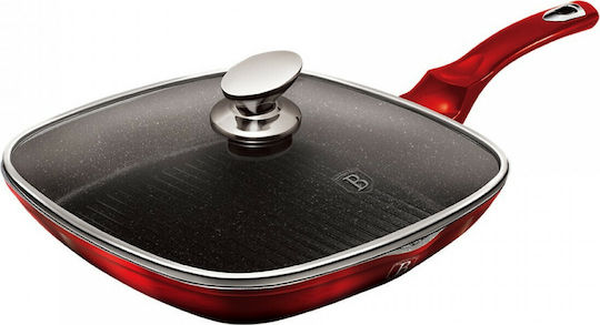 Berlinger Haus Metallic Line Grill With Lid made of Aluminum with Stone Coating Black Burgundy Collection 28cm