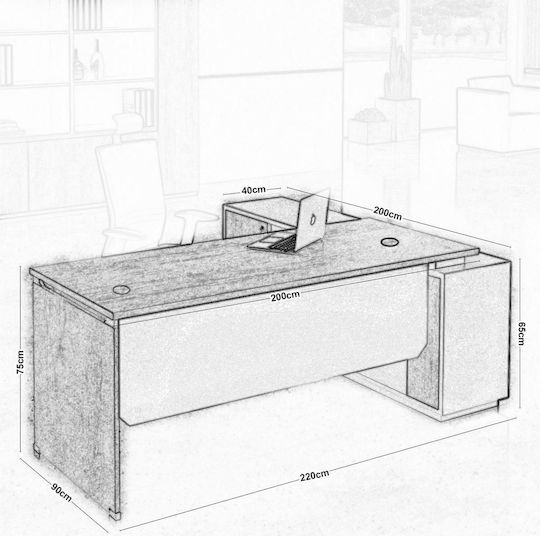 Ъглово Офис Бюро Project Дървено Бежово 220x200x75см ЕО936 L