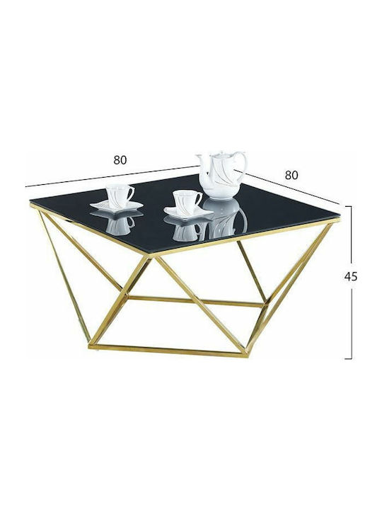 Square Coffee Table Glass Black L80xW80xH45cm.