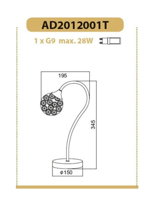 Aca Metal Table Lamp for Socket G9 with Silver Base