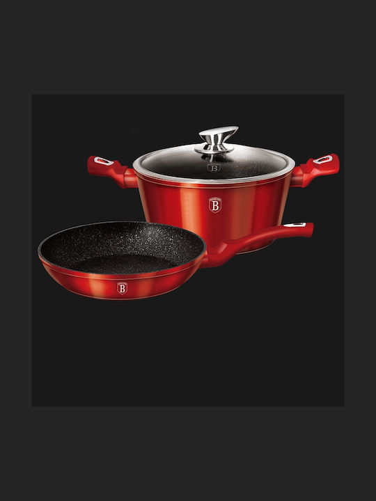Berlinger Haus Metallic Line Cookware Set of Aluminum with Stone Coating Burgundy Collection 3pcs