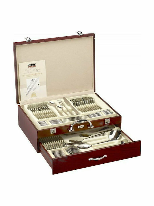 Okus 72-Piece Stainless Steel 18/10 Silver Cutlery Set with Suitcase Ancona Royal