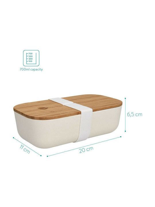 Navaris Bento Cutie pentru Mâncare Bambus Alb 700ml 1buc