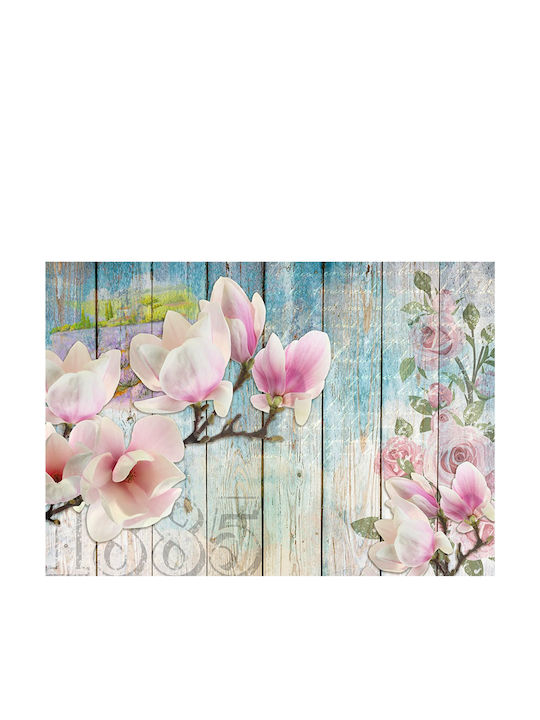 Fototapet de Perete Pink Flowers On Wood 300x210 Tesatura Roz L300xW210cm