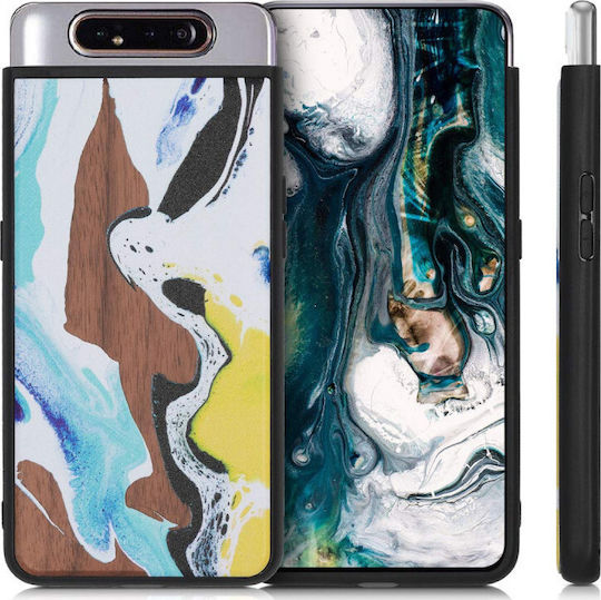KWmobile Watercolor Waves Umschlag Rückseite Hölzern Mehrfarbig (Galaxy A80)