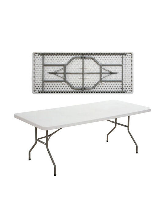 Blow Outdoor Dinner Foldable Table with Plastic Surface and Metal Frame White 183x76x74cm