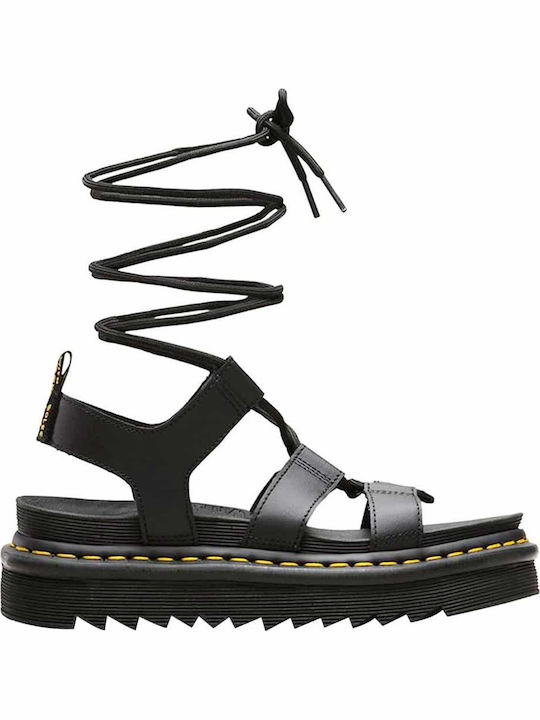 Nartilla Hydro Δερμάτινα Γυναικεία Σανδάλια Flatforms Μαύρα