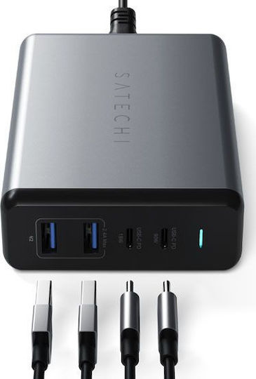Satechi Charging Stand with 2 USB-A Ports and 2 USB-C Ports 90W Power Delivery in Gray color (ST-TC108WM)
